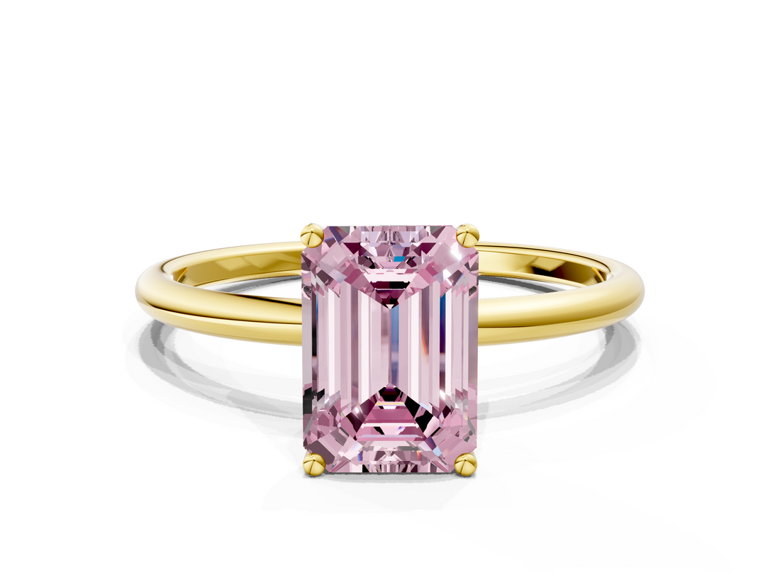 Yellow gold Fancy Pink Emerald  Cut Solitaire Engagement Ring with Thin Band and Four-Prong Setting_3