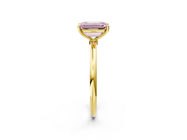 Yellow gold Fancy Pink Emerald  Cut Solitaire Engagement Ring with Thin Band and Four-Prong Setting
