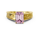 Yellow gold Fancy Pink Emerald  Cut Solitaire Engraved Band with Four-Prong Setting_79
