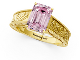 Yellow gold Fancy Pink Emerald  Cut Solitaire Engraved Band with Four-Prong Setting_80