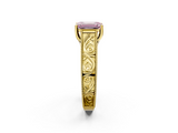 Yellow gold Fancy Pink Emerald  Cut Solitaire Engraved Band with Four-Prong Setting_81