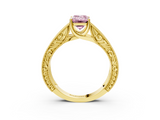 Yellow gold Fancy Pink Emerald  Cut Solitaire Engraved Band with Four-Prong Setting_82