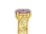 Yellow gold Fancy Pink Emerald  Cut Solitaire Engraved Band with Four-Prong Setting_84