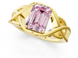 Yellow gold Fancy Pink Emerald Cut Solitaire Intertwined Band Prong Setting Ring_1