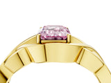 Yellow gold Fancy Pink Emerald Cut Solitaire Intertwined Band Prong Setting Ring_4