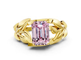 Yellow gold Fancy Pink Emerald Cut Solitaire Leaf-Inspired Engagement Ring with Prong Setting_12