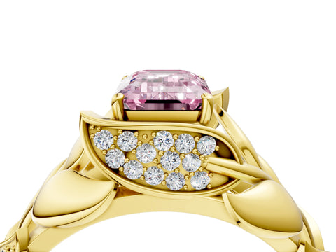 Yellow gold Fancy Pink Emerald Cut Solitaire Leaf-Inspired Engagement Ring with Prong Setting_4