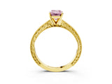 Yellow gold Fancy Pink Emerald Cut Solitaire Milgrain Engraved Band with Four-Prong Setting_3