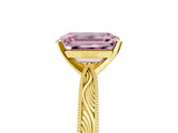 Yellow gold Fancy Pink Emerald Cut Solitaire Milgrain Engraved Band with Four-Prong Setting_5