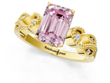 Yellow gold Fancy Pink Emerald Cut Solitaire Milgrain Leaf Band with Prong Setting_1