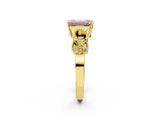 Yellow gold Fancy Pink Emerald Cut Solitaire Milgrain Leaf Band with Prong Setting_2