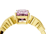 Yellow gold Fancy Pink Emerald Cut Solitaire Milgrain Leaf Band with Prong Setting_4