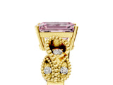 Yellow gold Fancy Pink Emerald Cut Solitaire Milgrain Leaf Band with Prong Setting_5