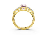 Yellow gold Fancy Pink Emerald Cut Solitaire Princess Side Stone Engraved Band Prong Setting Ring_3