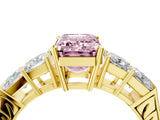 Yellow gold Fancy Pink Emerald Cut Solitaire Princess Side Stone Engraved Band Prong Setting Ring_4