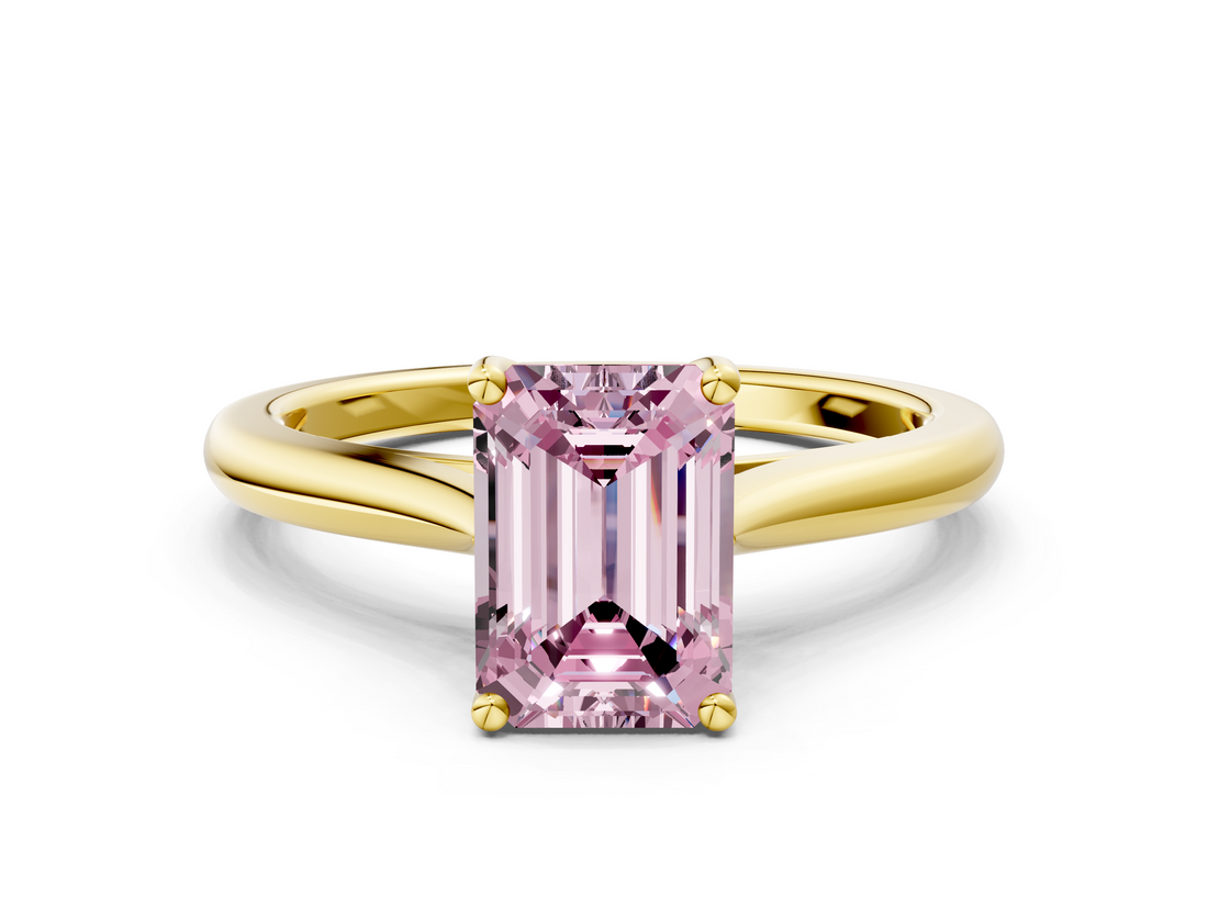 Yellow gold Fancy Pink Emerald  Cut Solitaire Ring with Cathedral Band and Four-Prong Setting_52
