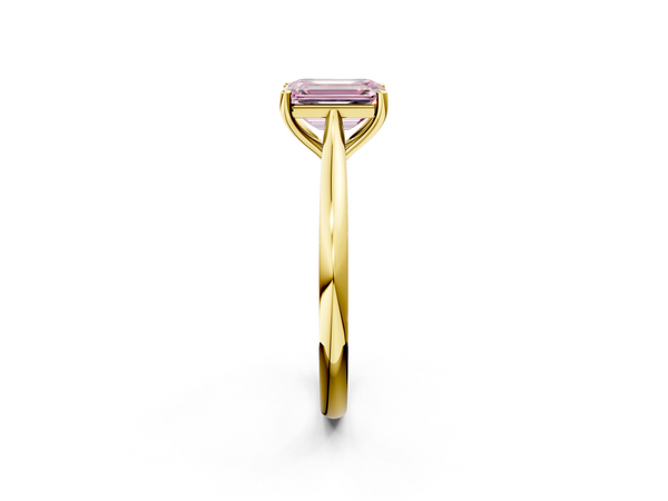 Yellow gold Fancy Pink Emerald  Cut Solitaire Ring with Cathedral Band and Four-Prong Setting
