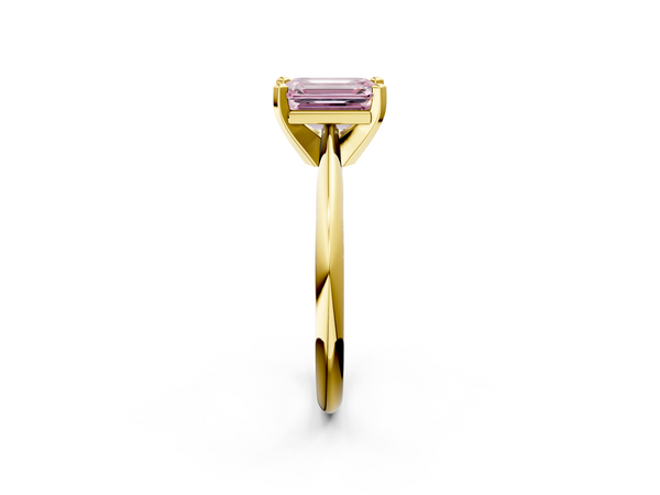 Yellow gold Fancy Pink Emerald  Cut Solitaire Ring with Four-Prong Setting on a Classic Band
