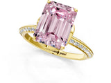 Yellow gold Fancy Pink Emerald Cut Solitaire Split Shank Pave Diamond Engagement Ring with Four-Prong Setting_1