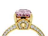 Yellow gold Fancy Pink Emerald Cut Solitaire Split Shank Pave Diamond Engagement Ring with Four-Prong Setting_4