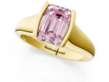 Yellow gold Fancy Pink Emerald Cut Solitaire Tension Set Diamond Ring with Split Shank Band_1