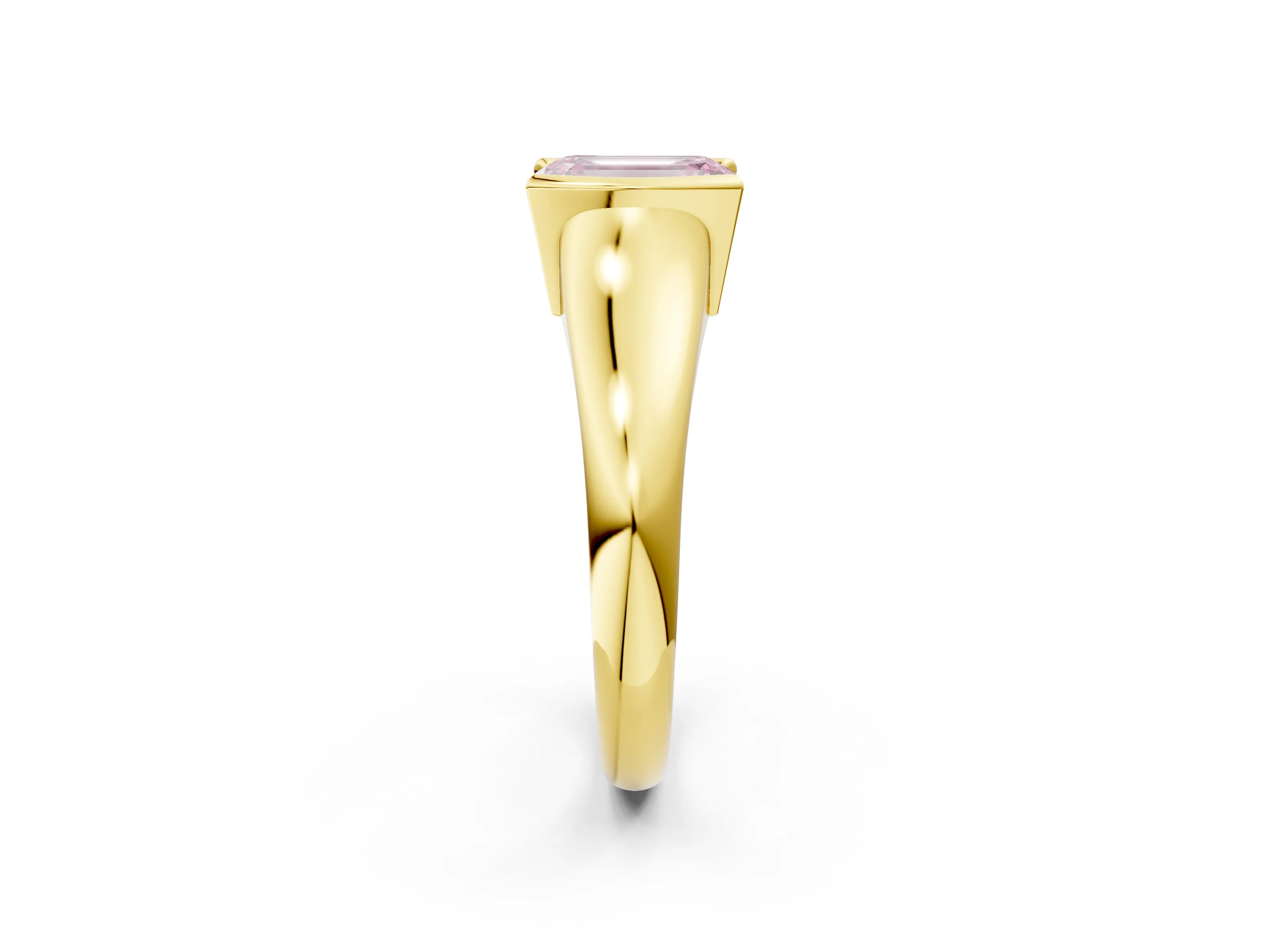 Yellow gold Fancy Pink Emerald Cut Solitaire Tension Set Diamond Ring with Split Shank Band_2