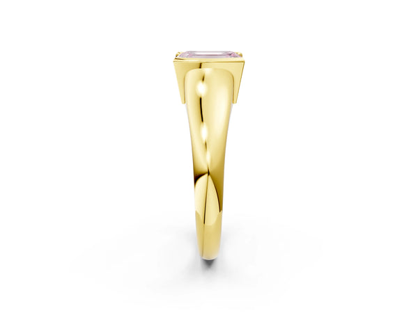Yellow Gold Emerald Cut Tension Style Solitaire Engagement Ring Setting for Fancy Pink Center