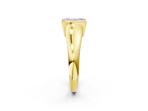 Yellow gold Fancy Pink Emerald Cut Solitaire Tension Set Diamond Ring with Split Shank Band_2