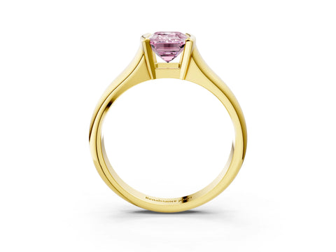 Yellow gold Fancy Pink Emerald Cut Solitaire Tension Set Diamond Ring with Split Shank Band_3