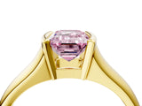 Yellow gold Fancy Pink Emerald Cut Solitaire Tension Set Diamond Ring with Split Shank Band_4