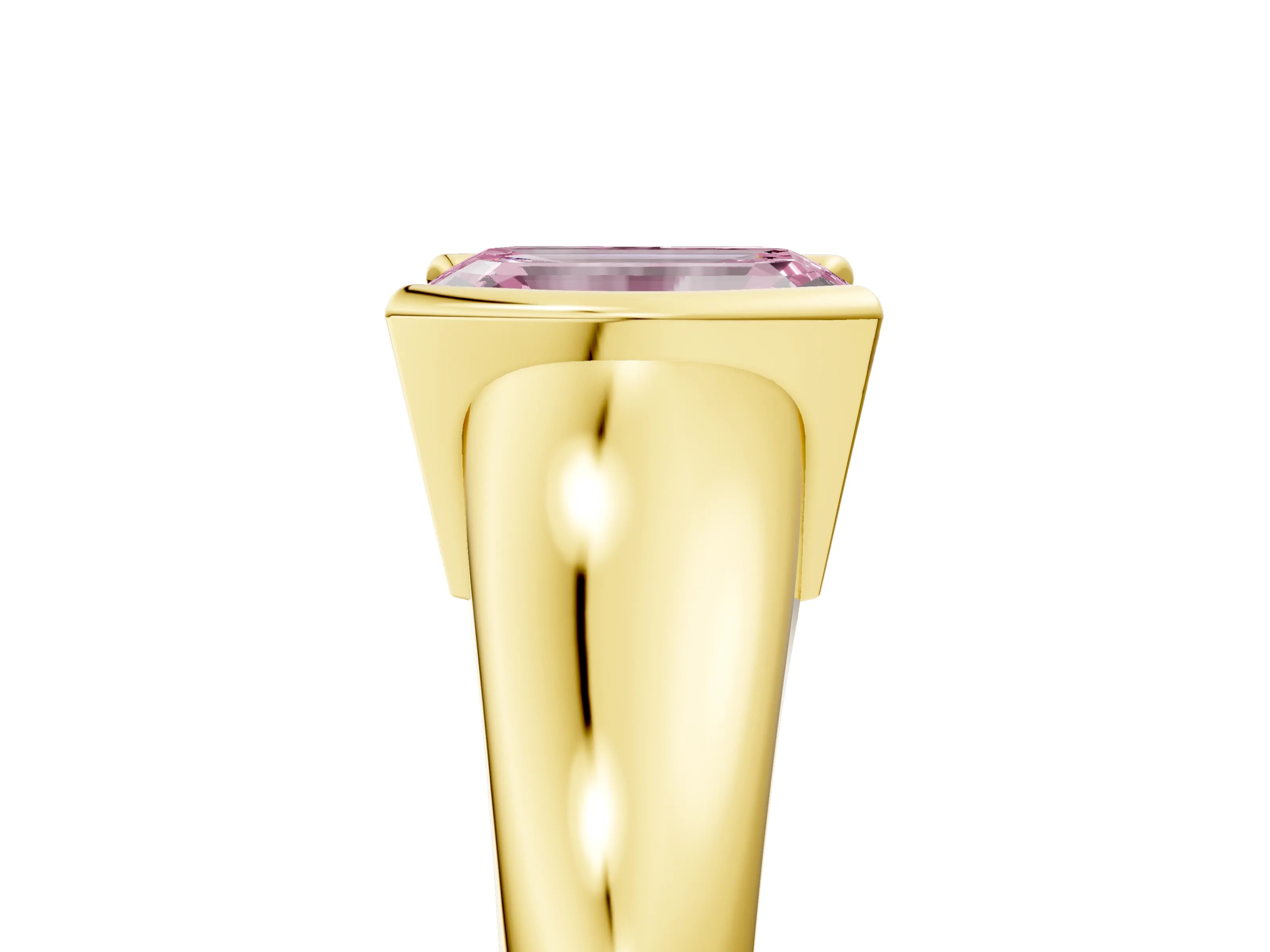 Yellow gold Fancy Pink Emerald Cut Solitaire Tension Set Diamond Ring with Split Shank Band_5