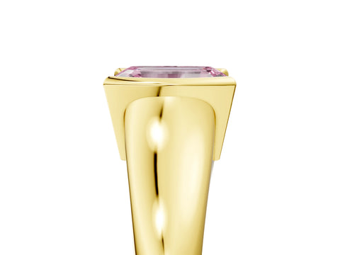 Yellow gold Fancy Pink Emerald Cut Solitaire Tension Set Diamond Ring with Split Shank Band_5