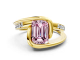 Yellow gold Fancy Pink Emerald Cut Solitaire Tension-Set Diamond Split Shank Ring