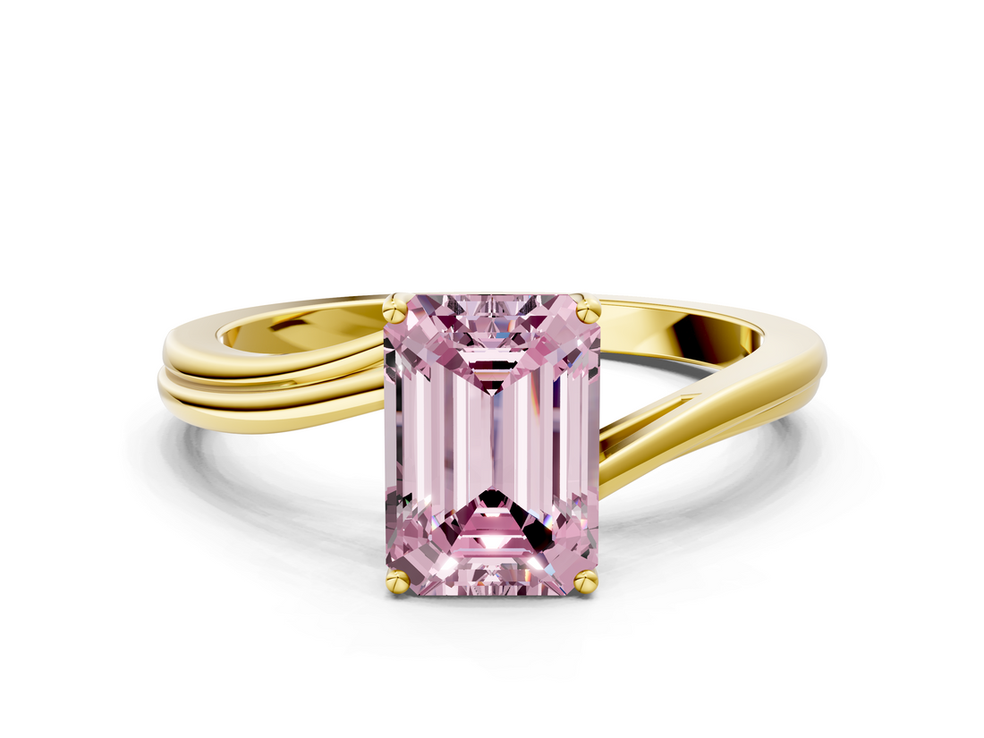 Yellow gold Fancy Pink Emerald  Cut Solitaire Twist Band Ring with Four-Prong Setting_20