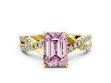 Yellow gold Fancy Pink Emerald Cut Solitaire Twist Pave Diamond Engagement Ring with Prong Setting_24
