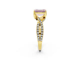 Yellow gold Fancy Pink Emerald Cut Solitaire Twist Pave Diamond Engagement Ring with Prong Setting_26