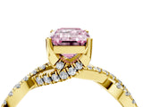 Yellow gold Fancy Pink Emerald Cut Solitaire Twist Pave Diamond Engagement Ring with Prong Setting_28