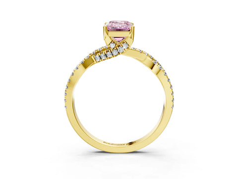 Yellow gold Fancy Pink Emerald Cut Solitaire Twist Pave Diamond Engagement Ring with Prong Setting_3