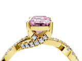 Yellow gold Fancy Pink Emerald Cut Solitaire Twist Pave Diamond Engagement Ring with Prong Setting_4