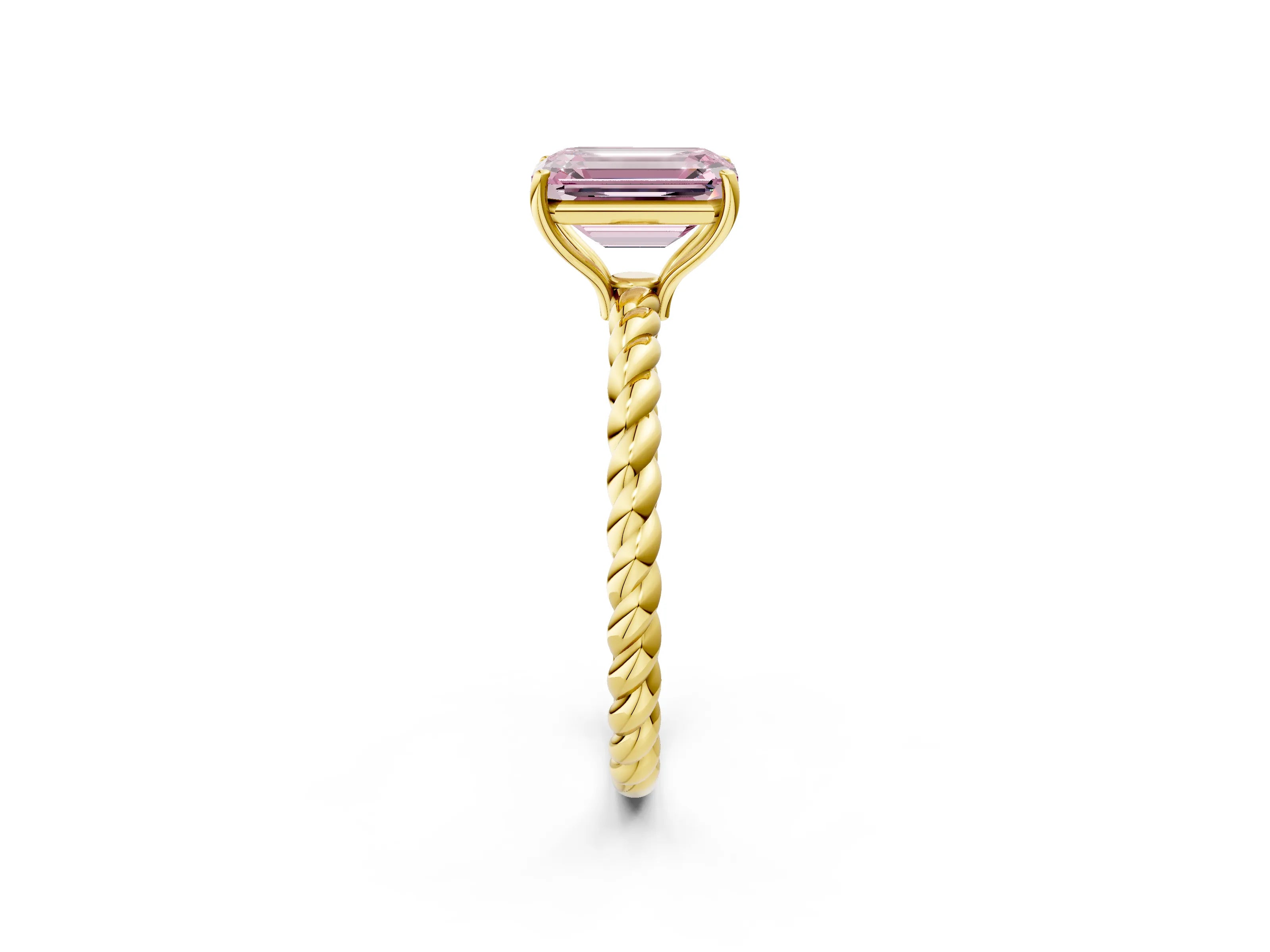 Yellow gold Fancy Pink Emerald Cut Solitaire Twisted Band 4-Prong Ring_2