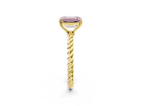 Yellow gold Fancy Pink Emerald Cut Solitaire Twisted Band 4-Prong Ring_2