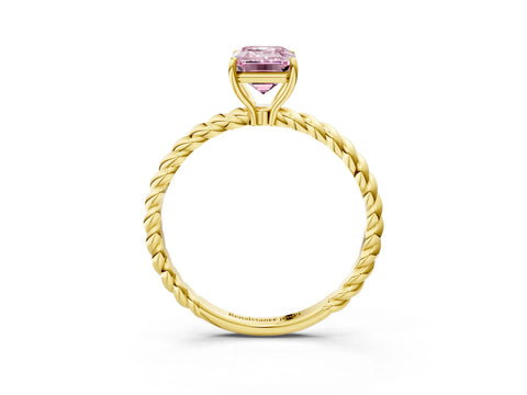 Yellow gold Fancy Pink Emerald Cut Solitaire Twisted Band 4-Prong Ring_3
