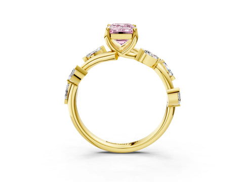 Yellow gold Fancy Pink Emerald Cut Solitaire Twisted Band Marquise Accent Prong Setting Ring_3