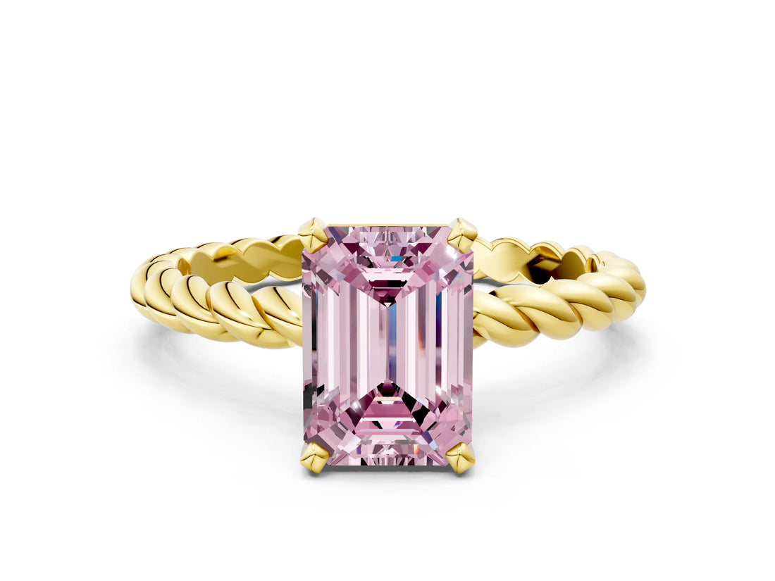 Yellow gold Fancy Pink Emerald  Cut Solitaire Twisted Band with Four-Prong Setting_104