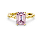 Yellow gold Fancy Pink Emerald  Cut Solitaire Twisted Band with Four-Prong Setting_104