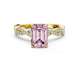 Yellow gold Fancy Pink Emerald Cut Solitaire Twisted Pave Band with Four-Prong Setting_15