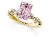 Yellow gold Fancy Pink Emerald Cut Solitaire Twisted Pave Band with Four-Prong Setting_16