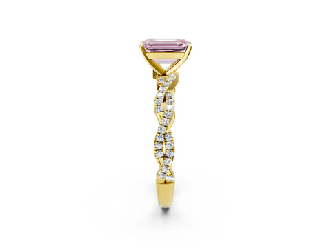 Yellow gold Fancy Pink Emerald Cut Solitaire Twisted Pave Band with Four-Prong Setting_17