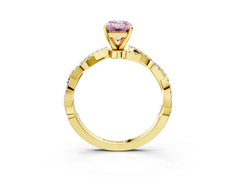 Yellow gold Fancy Pink Emerald Cut Solitaire Twisted Pave Band with Four-Prong Setting_18
