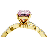 Yellow gold Fancy Pink Emerald Cut Solitaire Twisted Pave Band with Four-Prong Setting_19